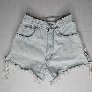 Vintage PATTY Denim Shorts Size SMALL High Rise cut Off‎ Tie Side USA MADE